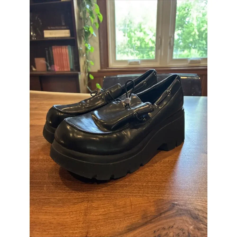 90s Y2K Vtg‎ Black Chunky Platform Loafers, Shoes Women's Size 10 RARE!